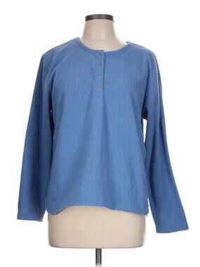 O Oscar De La Renta Blue Fuzzy 3/4 Button Down Pullover Sweater Top Sz. L